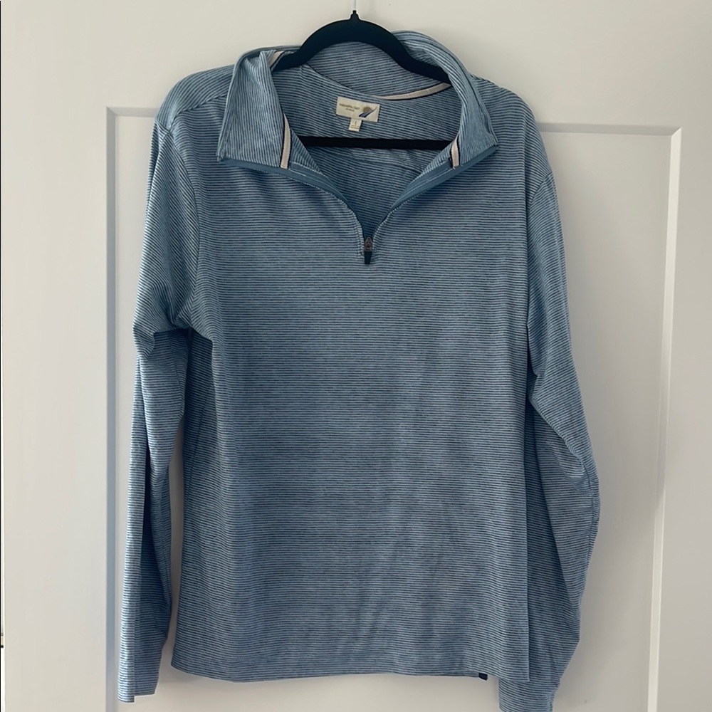 Fundamental Coast Pullover Shirt 1/4 Zip Mens Large Blue Striped Long Sleeve